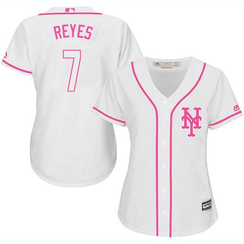 Mets #7 Jose Reyes White/Pink Fashion Women's Stitched MLB Jersey